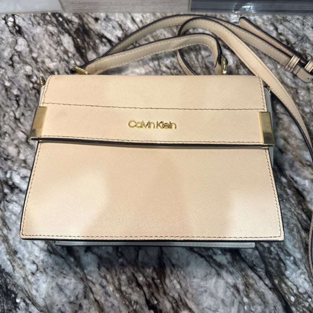 Calvin Klein Raelynn Saffiano Crossbody Flap Bag - Cream/Ivory